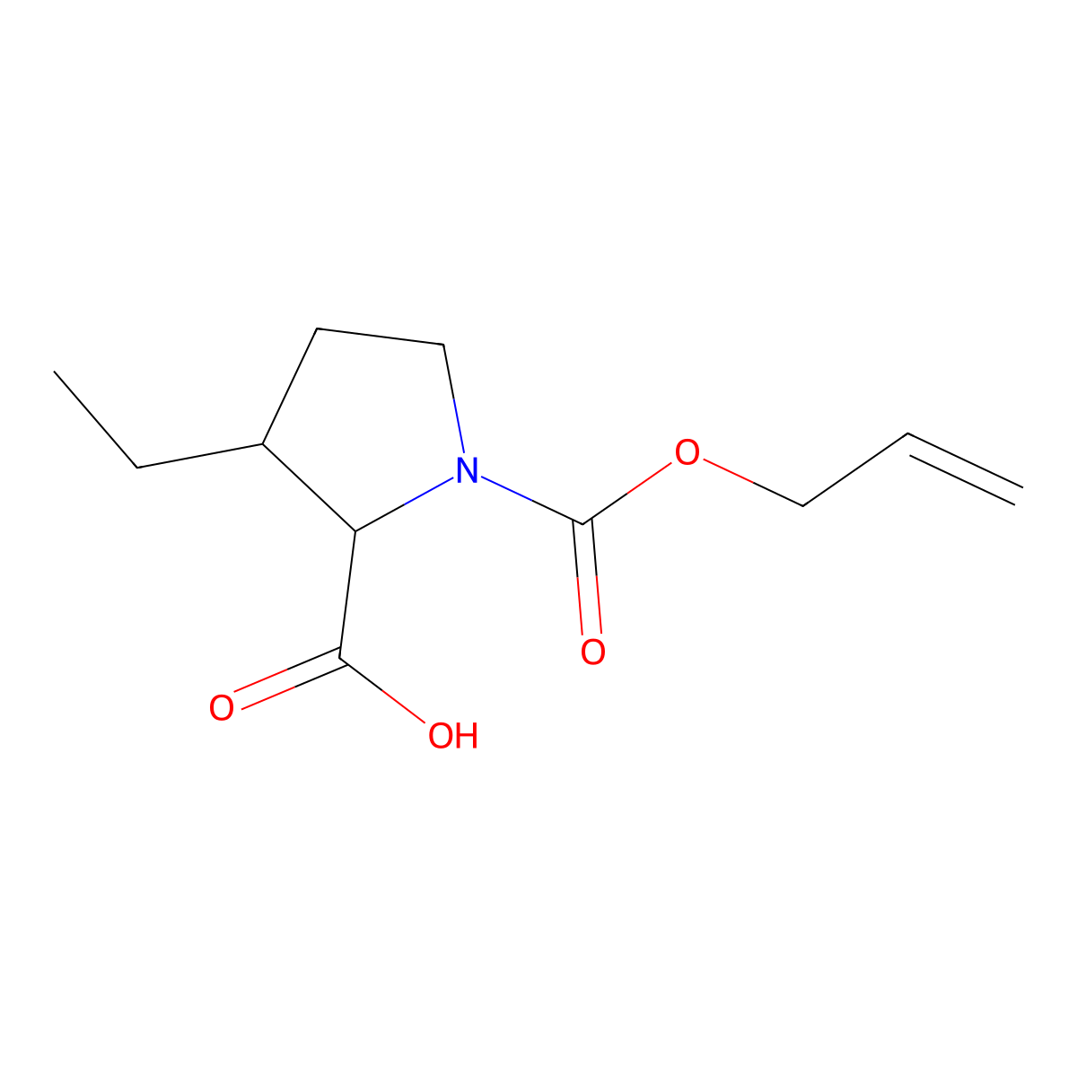 3-Ethyl-1-[(prop-2-en-1-yloxy)carbonyl]pyrrolidine-2-carboxylic acid molecular structure, CAS 2680552-78-5