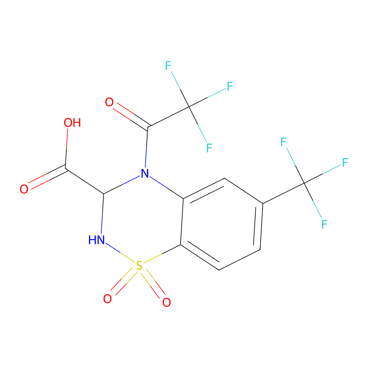 1,1-dioxo-4-(2,2,2-trifluoroacetyl)-6-(trifluoromethyl)-3,4-dihydro-2H-1lambda6,2,4-benzothiadiazine-3-carboxylic acid molecular structure, CAS 2680552-88-7