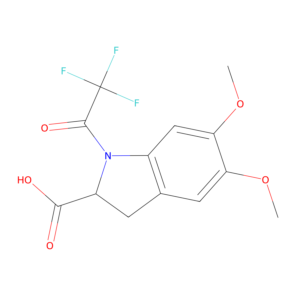 5,6-dimethoxy-1-(2,2,2-trifluoroacetyl)-2,3-dihydro-1H-indole-2-carboxylic acid molecular structure, CAS 2680553-22-2