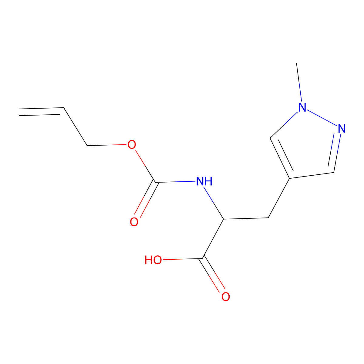 3-(1-methyl-1H-pyrazol-4-yl)-2-{[(prop-2-en-1-yloxy)carbonyl]amino}propanoic acid molecular structure, CAS 2680553-26-6