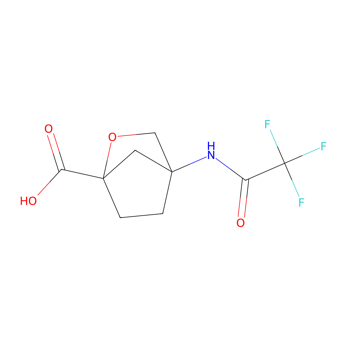 4-(2,2,2-Trifluoroacetamido)-2-oxabicyclo[2.2.1]heptane-1-carboxylic acid molecular structure, CAS 2680553-39-1