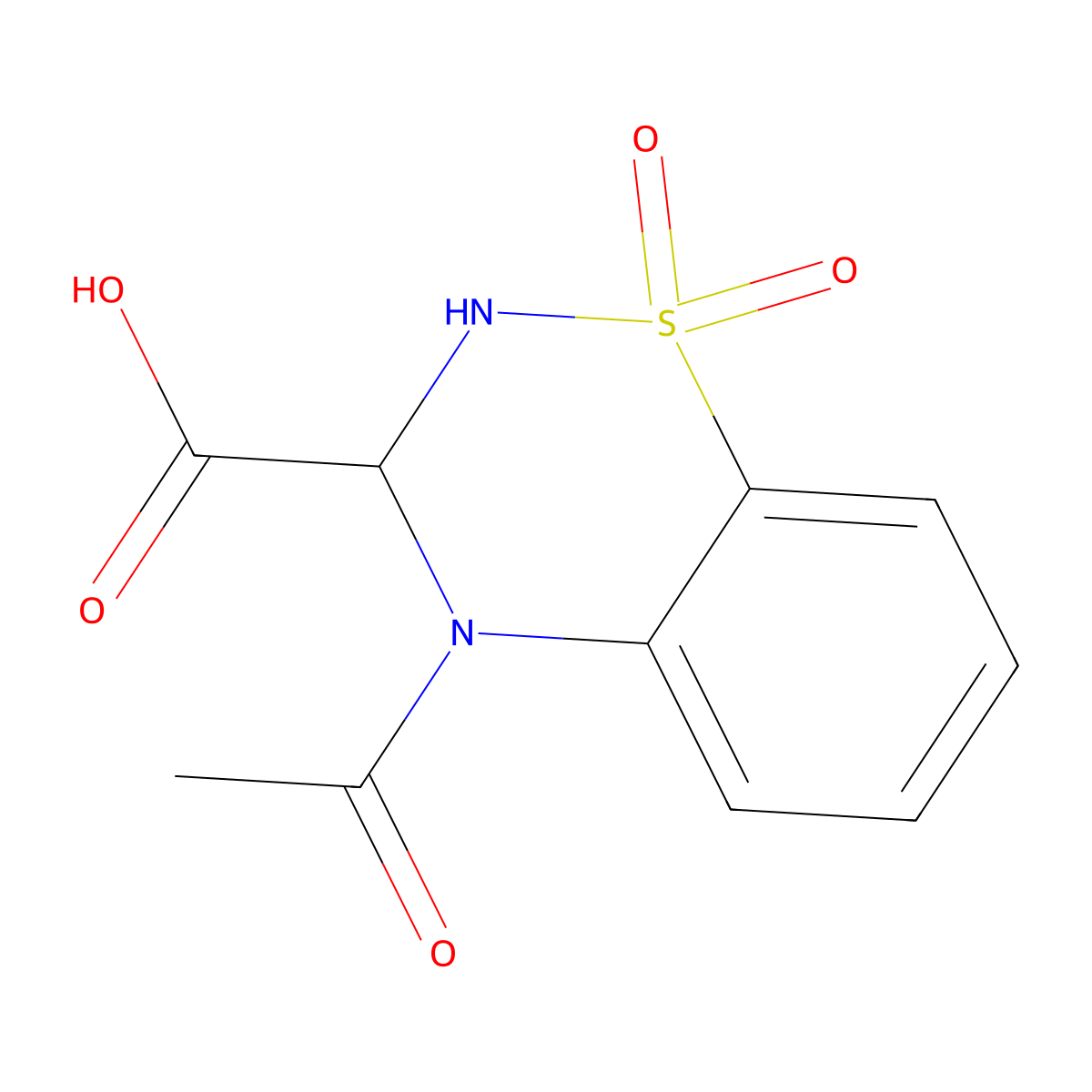 4-acetyl-1,1-dioxo-3,4-dihydro-2H-1lambda6,2,4-benzothiadiazine-3-carboxylic acid molecular structure, CAS 2680553-56-2