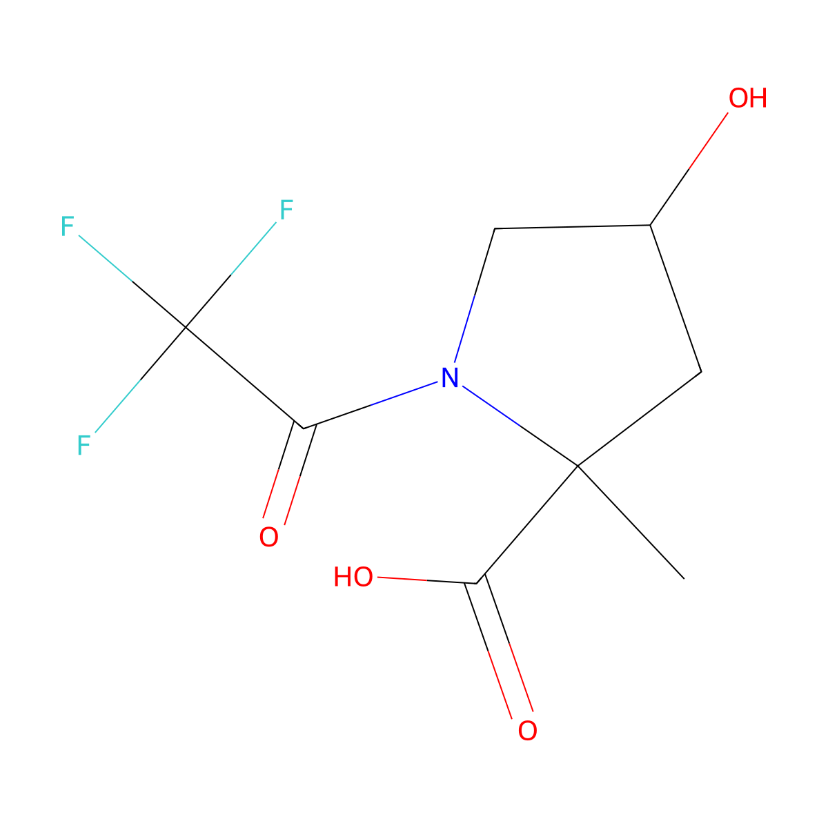 4-Hydroxy-2-methyl-1-(2,2,2-trifluoroacetyl)pyrrolidine-2-carboxylic acid molecular structure, CAS 2680553-74-4