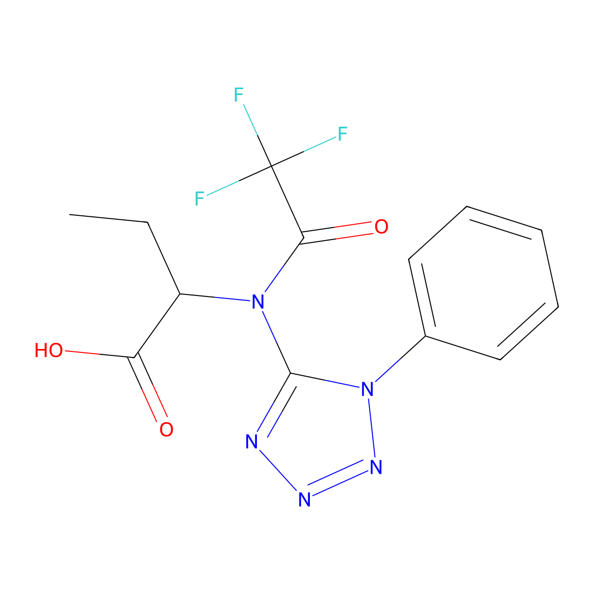 2-[2,2,2-trifluoro-N-(1-phenyl-1H-1,2,3,4-tetrazol-5-yl)acetamido]butanoic acid molecular structure, CAS 2680553-76-6