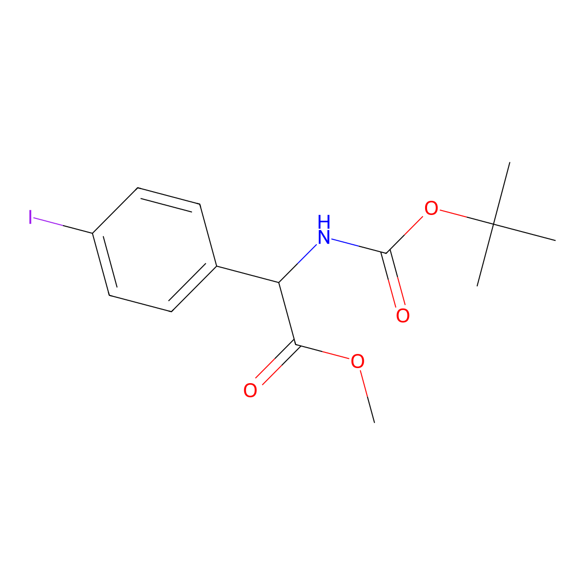 Methyl 2-{[(tert-butoxy)carbonyl]amino}-2-(4-iodophenyl)acetate molecular structure, CAS 2680553-84-6