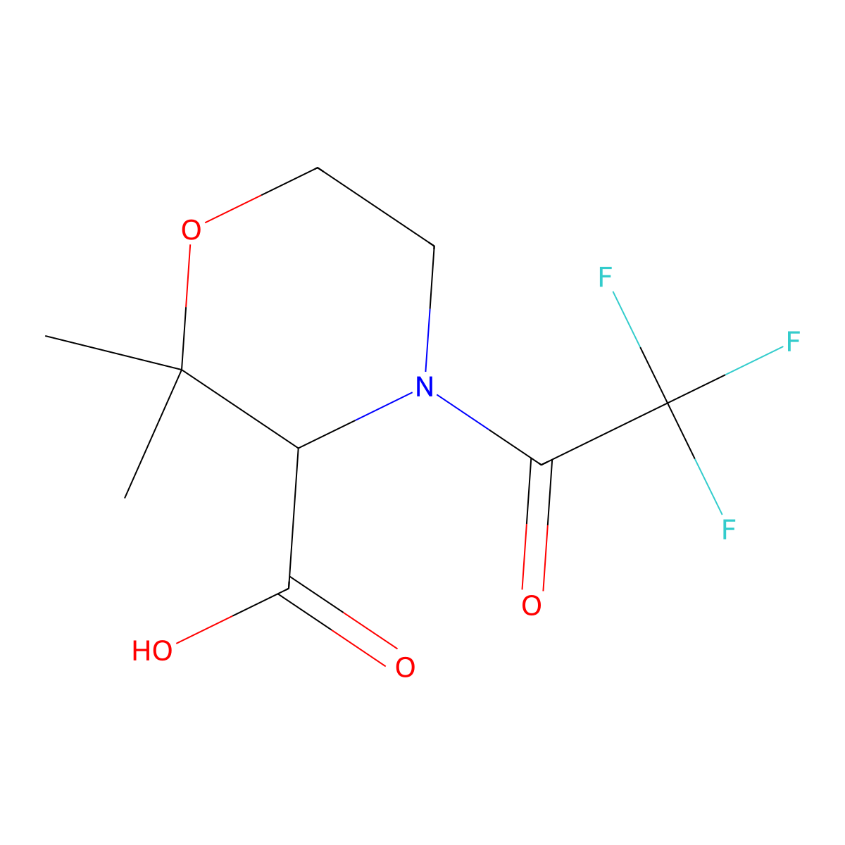 2,2-Dimethyl-4-(2,2,2-trifluoroacetyl)morpholine-3-carboxylic acid molecular structure, CAS 2680553-96-0