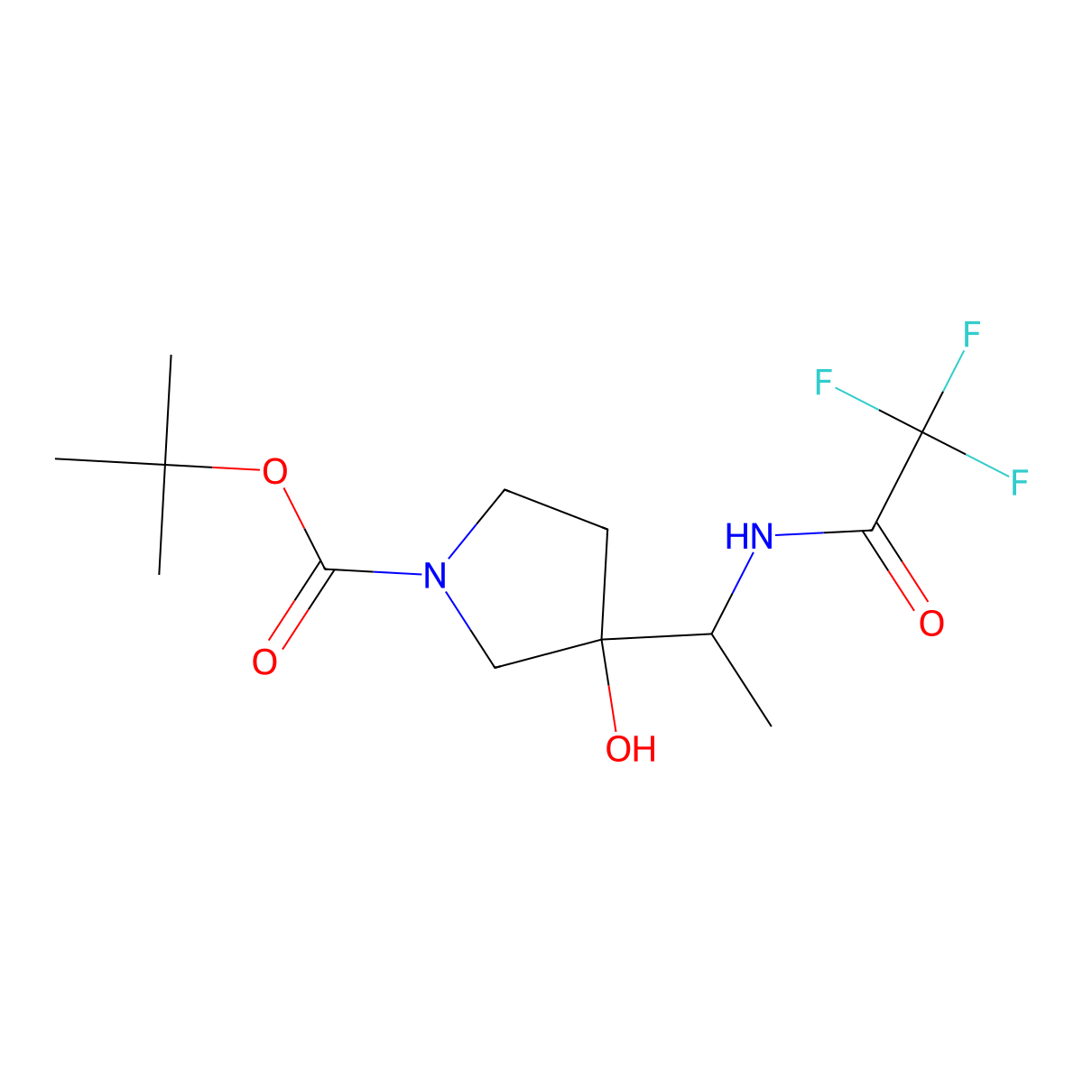 Tert-butyl 3-hydroxy-3-[1-(2,2,2-trifluoroacetamido)ethyl]pyrrolidine-1-carboxylate molecular structure, CAS 2680554-06-5