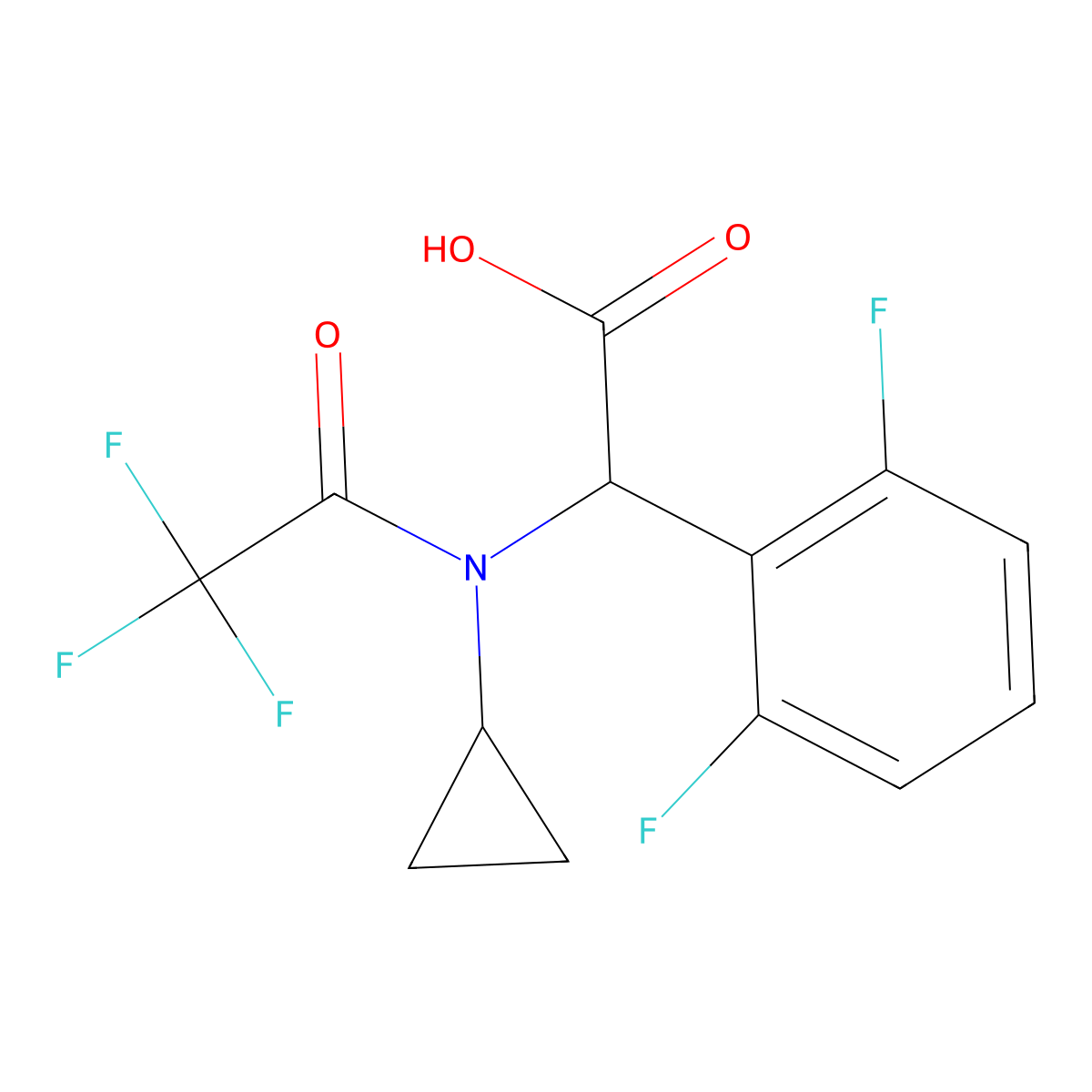 2-(N-cyclopropyl-2,2,2-trifluoroacetamido)-2-(2,6-difluorophenyl)acetic acid molecular structure, CAS 2680554-14-5