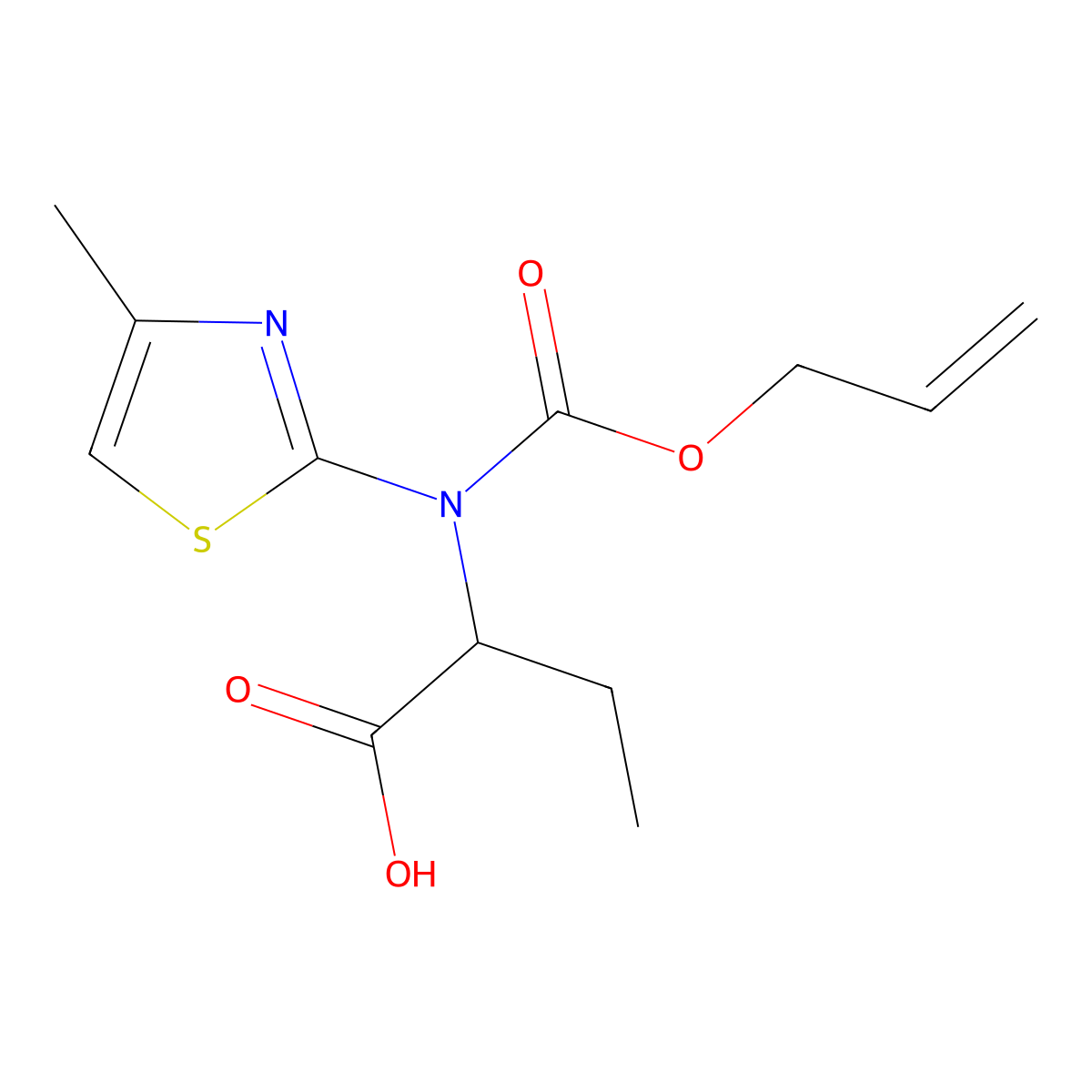 2-[(4-Methyl-1,3-thiazol-2-yl)[(prop-2-en-1-yloxy)carbonyl]amino]butanoic acid molecular structure, CAS 2680554-15-6