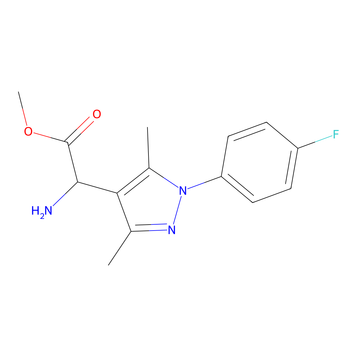 methyl 2-amino-2-[1-(4-fluorophenyl)-3,5-dimethyl-1H-pyrazol-4-yl]acetate molecular structure, CAS 2680554-17-8