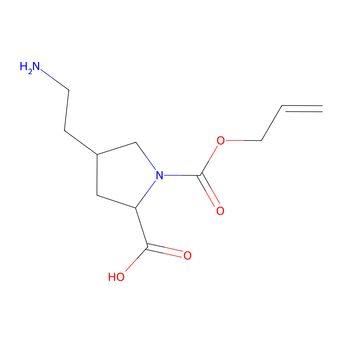 4-(2-Aminoethyl)-1-[(prop-2-en-1-yloxy)carbonyl]pyrrolidine-2-carboxylic acid molecular structure, CAS 2680554-25-8
