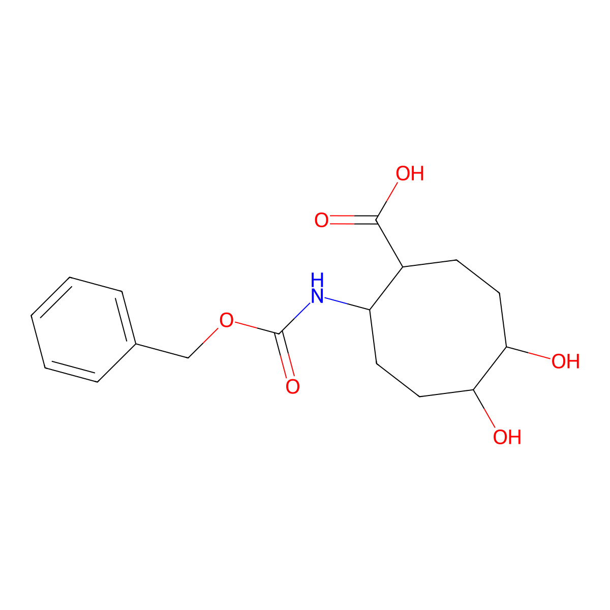 2-{[(Benzyloxy)carbonyl]amino}-5,6-dihydroxycyclooctane-1-carboxylic acid molecular structure, CAS 2680554-27-0