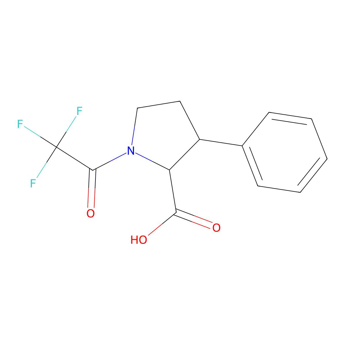3-Phenyl-1-(2,2,2-trifluoroacetyl)pyrrolidine-2-carboxylic acid molecular structure, CAS 2680560-34-1