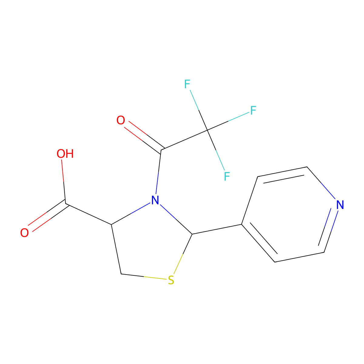 2-(Pyridin-4-yl)-3-(2,2,2-trifluoroacetyl)-1,3-thiazolidine-4-carboxylic acid molecular structure, CAS 2680560-40-9