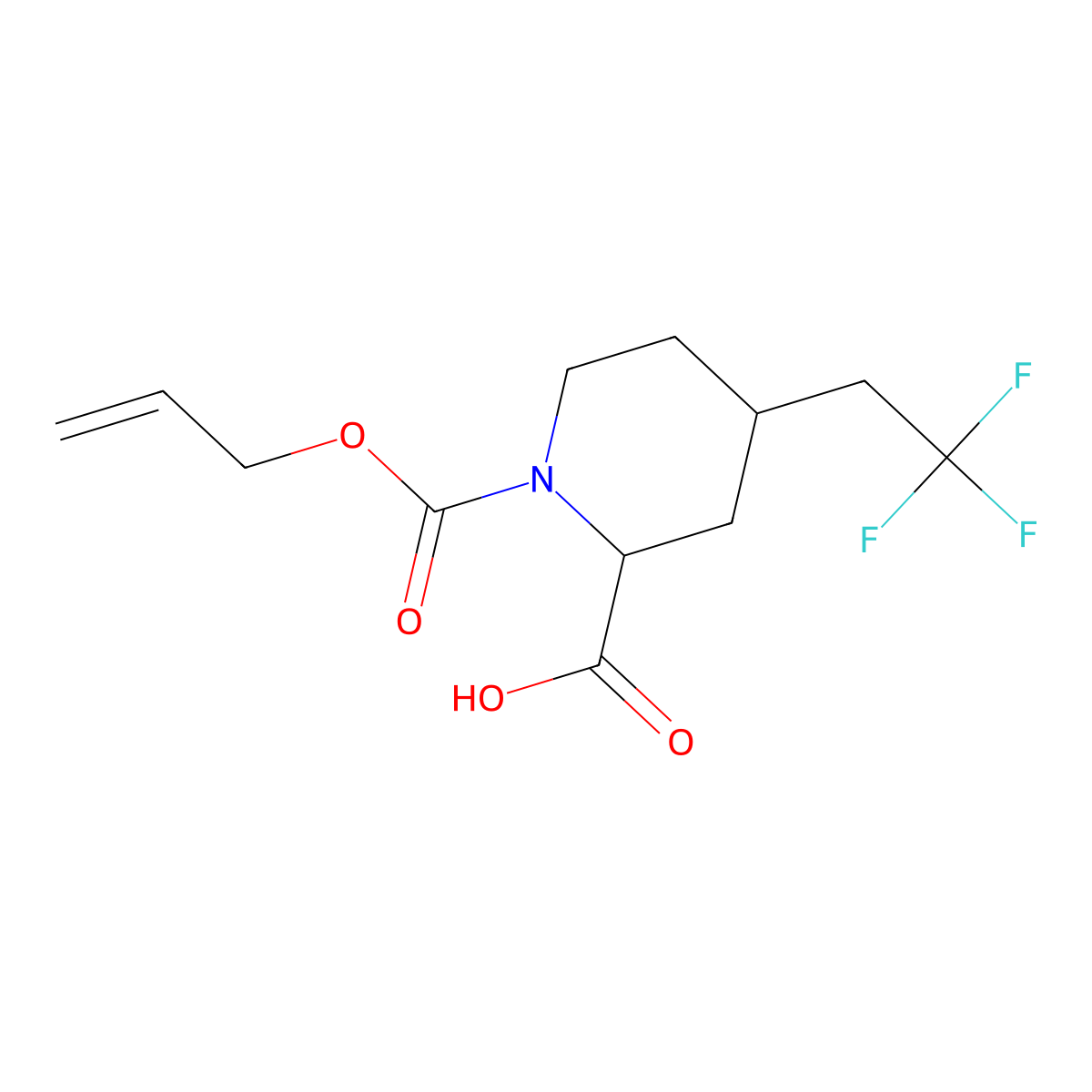 1-[(Prop-2-en-1-yloxy)carbonyl]-4-(2,2,2-trifluoroethyl)piperidine-2-carboxylic acid molecular structure, CAS 2680560-49-8