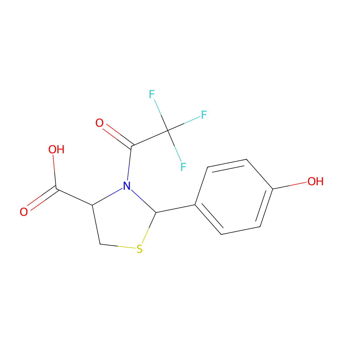 2-(4-Hydroxyphenyl)-3-(2,2,2-trifluoroacetyl)-1,3-thiazolidine-4-carboxylic acid molecular structure, CAS 2680560-51-2