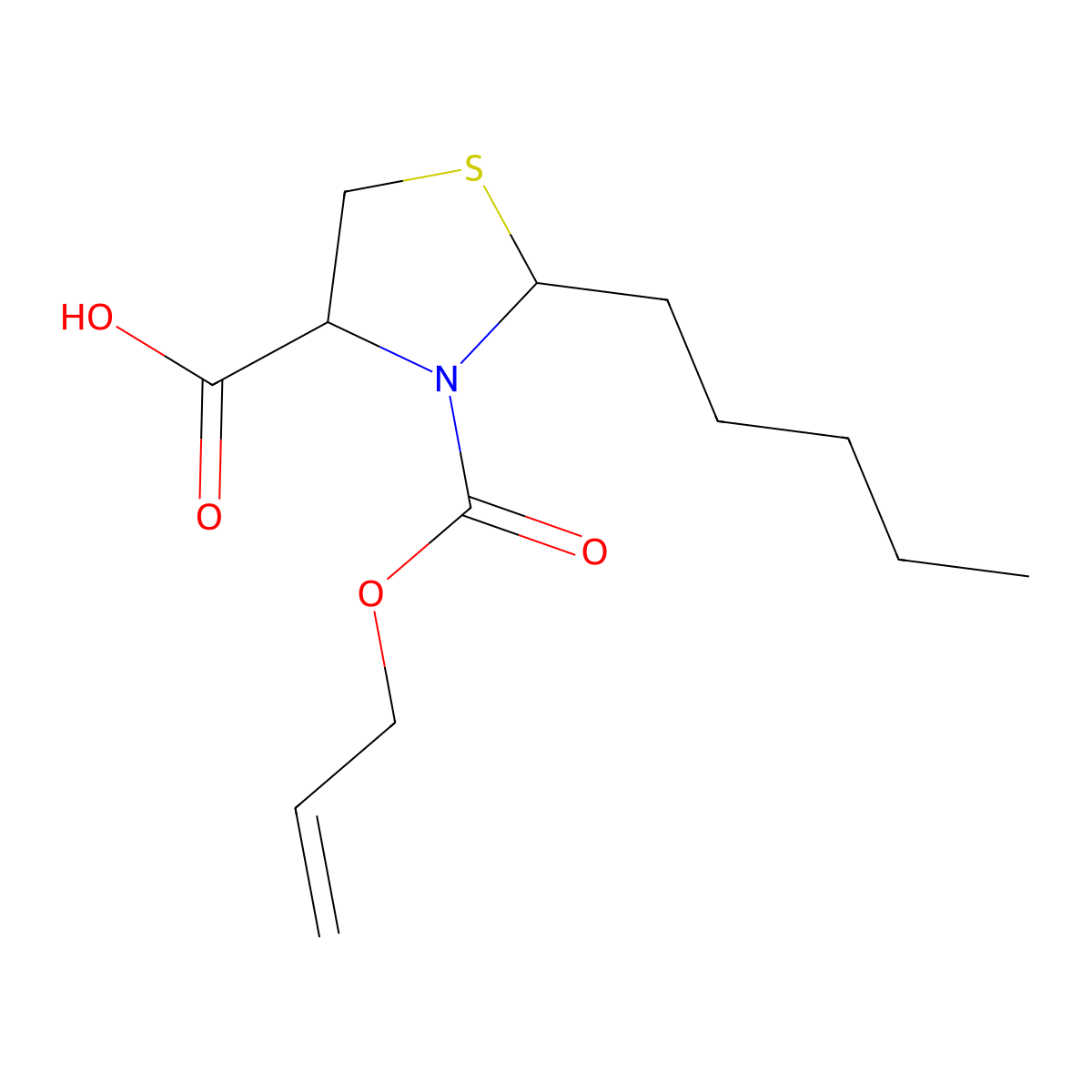 2-Pentyl-3-[(prop-2-en-1-yloxy)carbonyl]-1,3-thiazolidine-4-carboxylic acid molecular structure, CAS 2680560-53-4