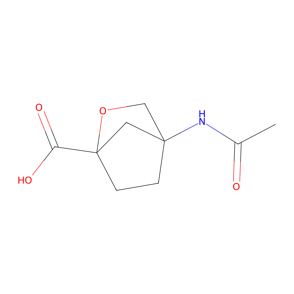 4-Acetamido-2-oxabicyclo[2.2.1]heptane-1-carboxylic acid molecular structure, CAS 2680560-70-5