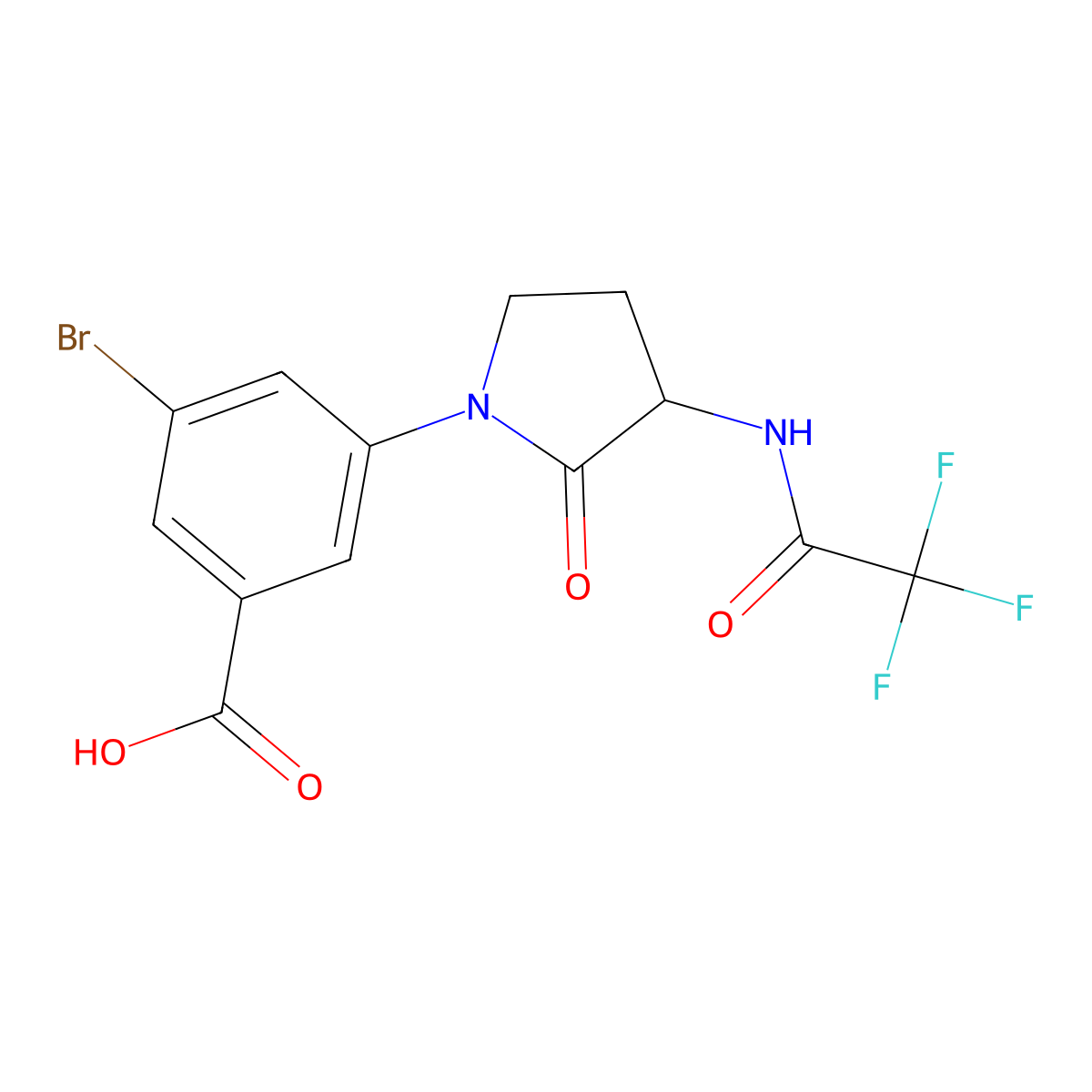 3-Bromo-5-[2-oxo-3-(2,2,2-trifluoroacetamido)pyrrolidin-1-yl]benzoic acid molecular structure, CAS 2680560-83-0