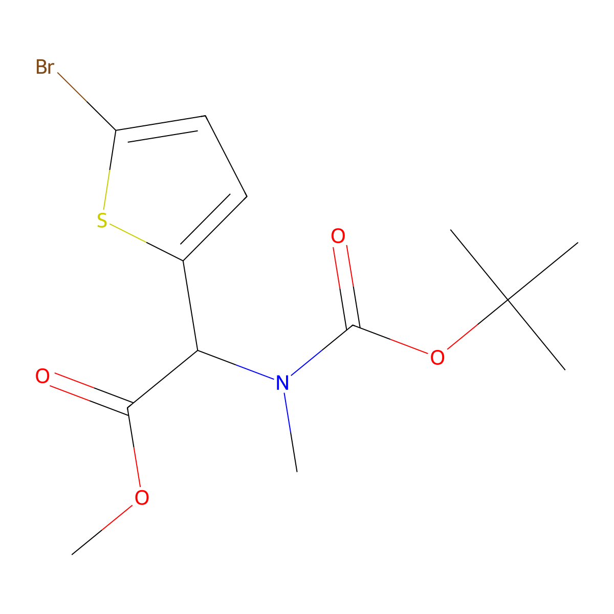 Methyl 2-(5-bromothiophen-2-yl)-2-{[(tert-butoxy)carbonyl](methyl)amino}acetate molecular structure, CAS 2680561-00-4