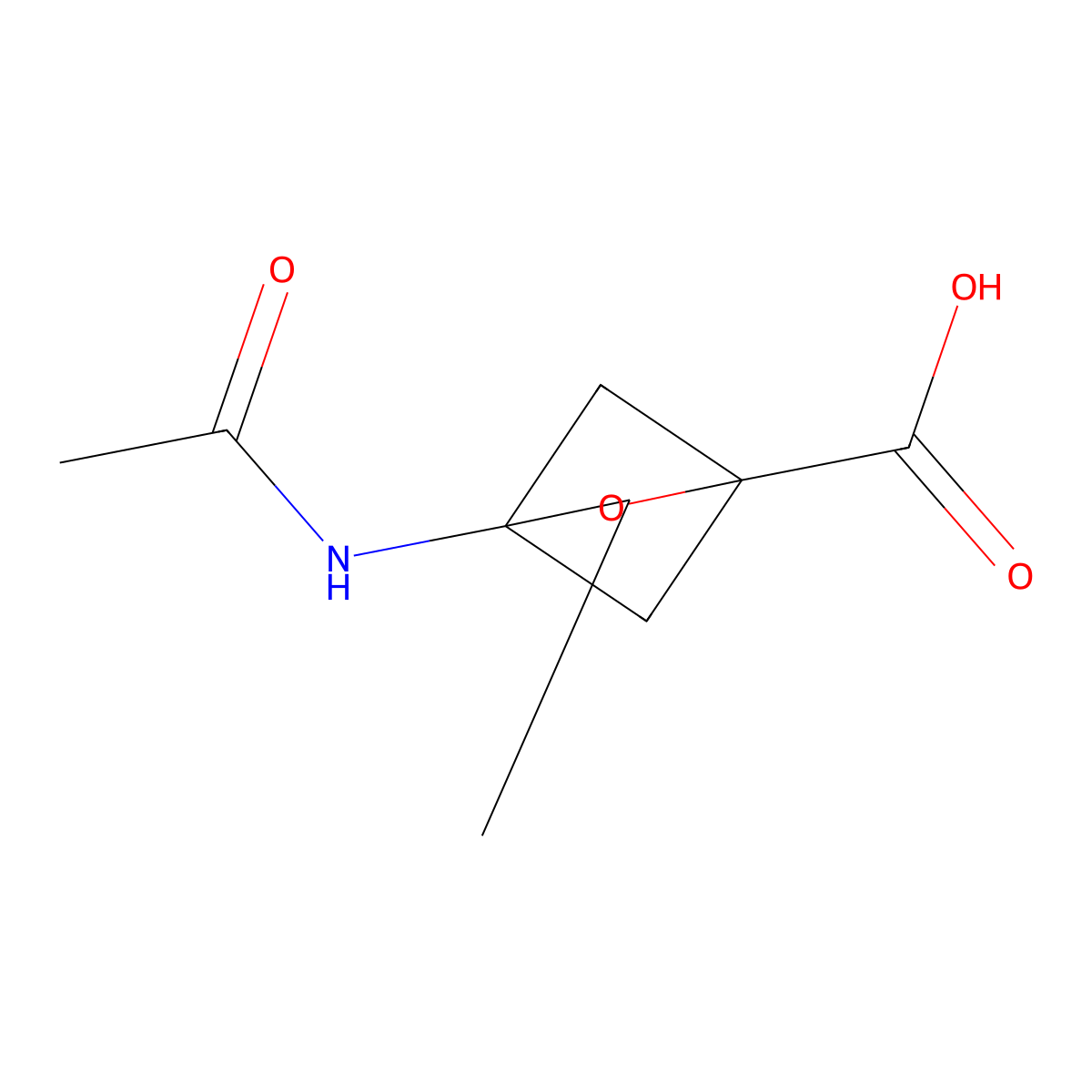 4-Acetamido-3-methyl-2-oxabicyclo[2.1.1]hexane-1-carboxylic acid molecular structure, CAS 2680561-02-6