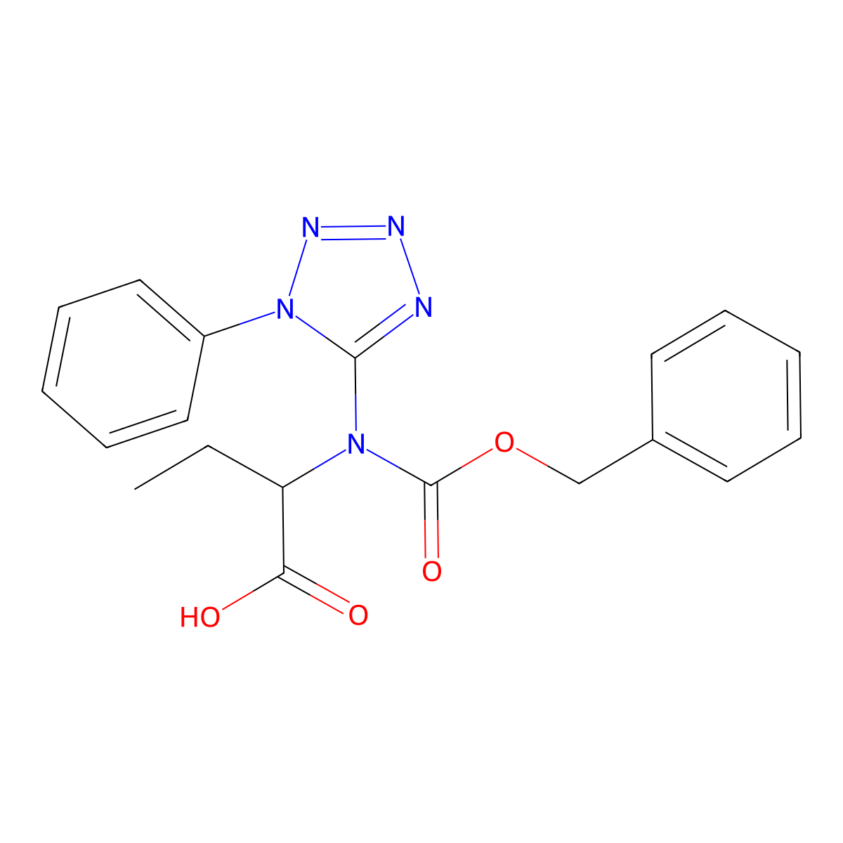 2-{[(benzyloxy)carbonyl](1-phenyl-1H-1,2,3,4-tetrazol-5-yl)amino}butanoic acid molecular structure, CAS 2680561-18-4