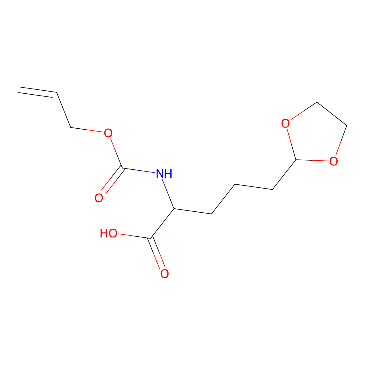 5-(1,3-Dioxolan-2-yl)-2-{[(prop-2-en-1-yloxy)carbonyl]amino}pentanoic acid molecular structure, CAS 2680561-25-3