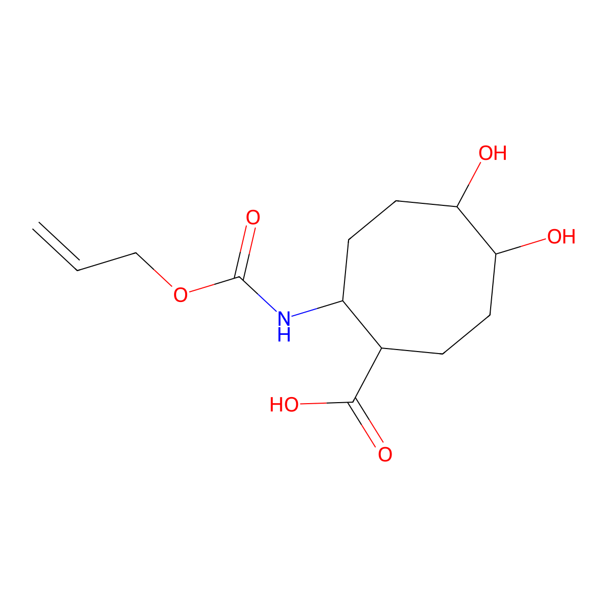 5,6-Dihydroxy-2-{[(prop-2-en-1-yloxy)carbonyl]amino}cyclooctane-1-carboxylic acid molecular structure, CAS 2680561-47-9