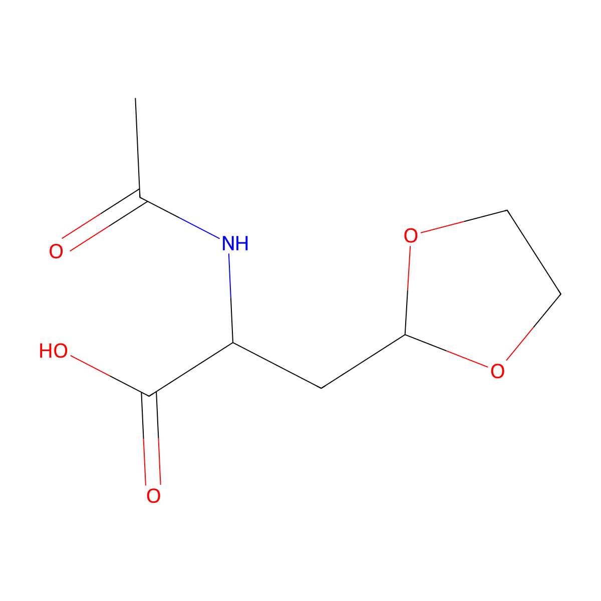 3-(1,3-Dioxolan-2-yl)-2-acetamidopropanoic acid molecular structure, CAS 2680561-95-7
