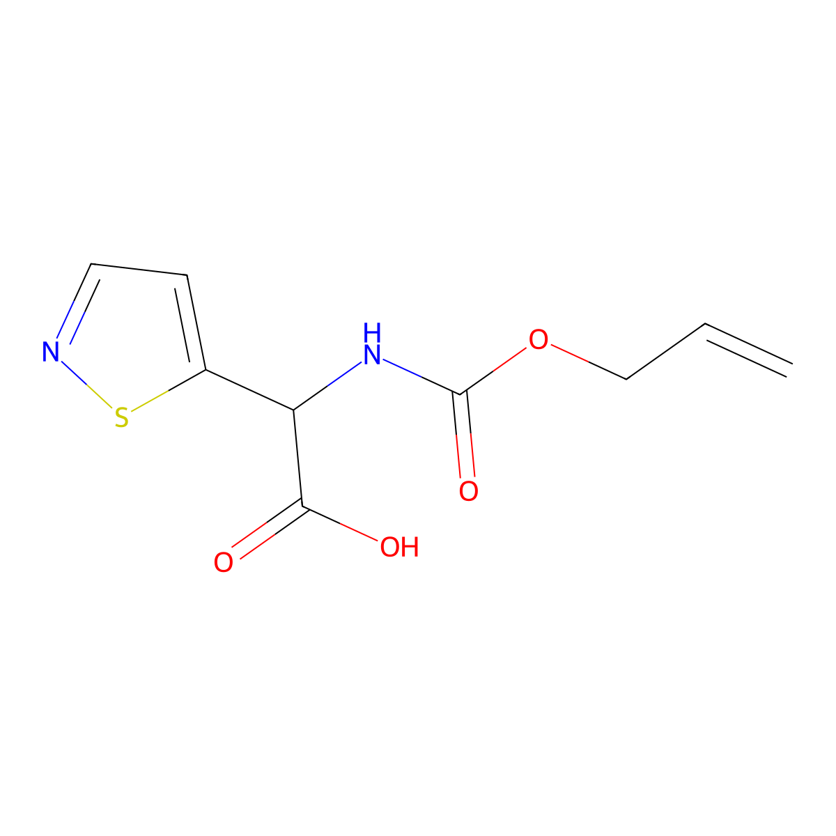 2-{[(Prop-2-en-1-yloxy)carbonyl]amino}-2-(1,2-thiazol-5-yl)acetic acid molecular structure, CAS 2680562-00-7