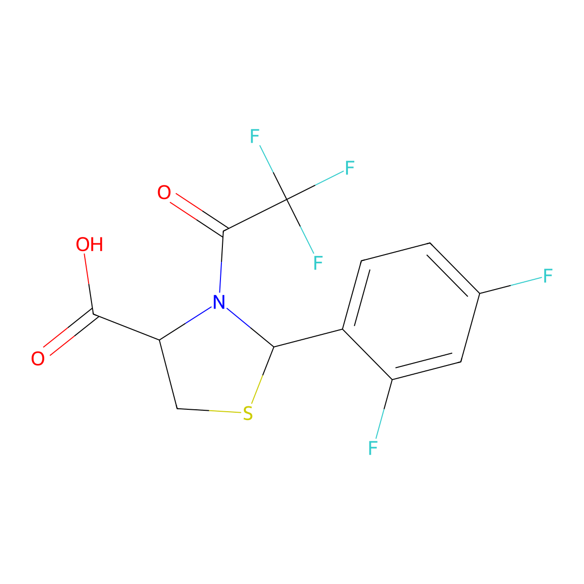 2-(2,4-Difluorophenyl)-3-(2,2,2-trifluoroacetyl)-1,3-thiazolidine-4-carboxylic acid molecular structure, CAS 2680562-01-8