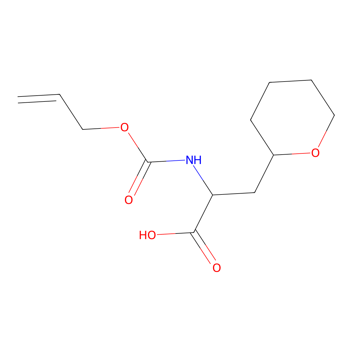 3-(Oxan-2-yl)-2-{[(prop-2-en-1-yloxy)carbonyl]amino}propanoic acid molecular structure, CAS 2680562-10-9