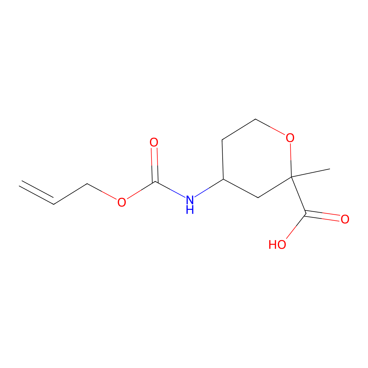 2-Methyl-4-{[(prop-2-en-1-yloxy)carbonyl]amino}oxane-2-carboxylic acid molecular structure, CAS 2680562-16-5