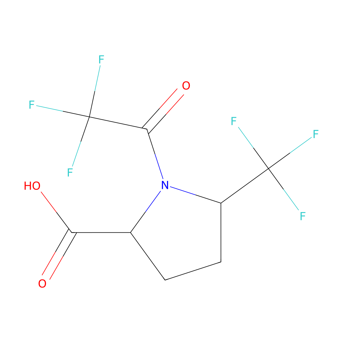 1-(2,2,2-Trifluoroacetyl)-5-(trifluoromethyl)pyrrolidine-2-carboxylic acid molecular structure, CAS 2680562-23-4