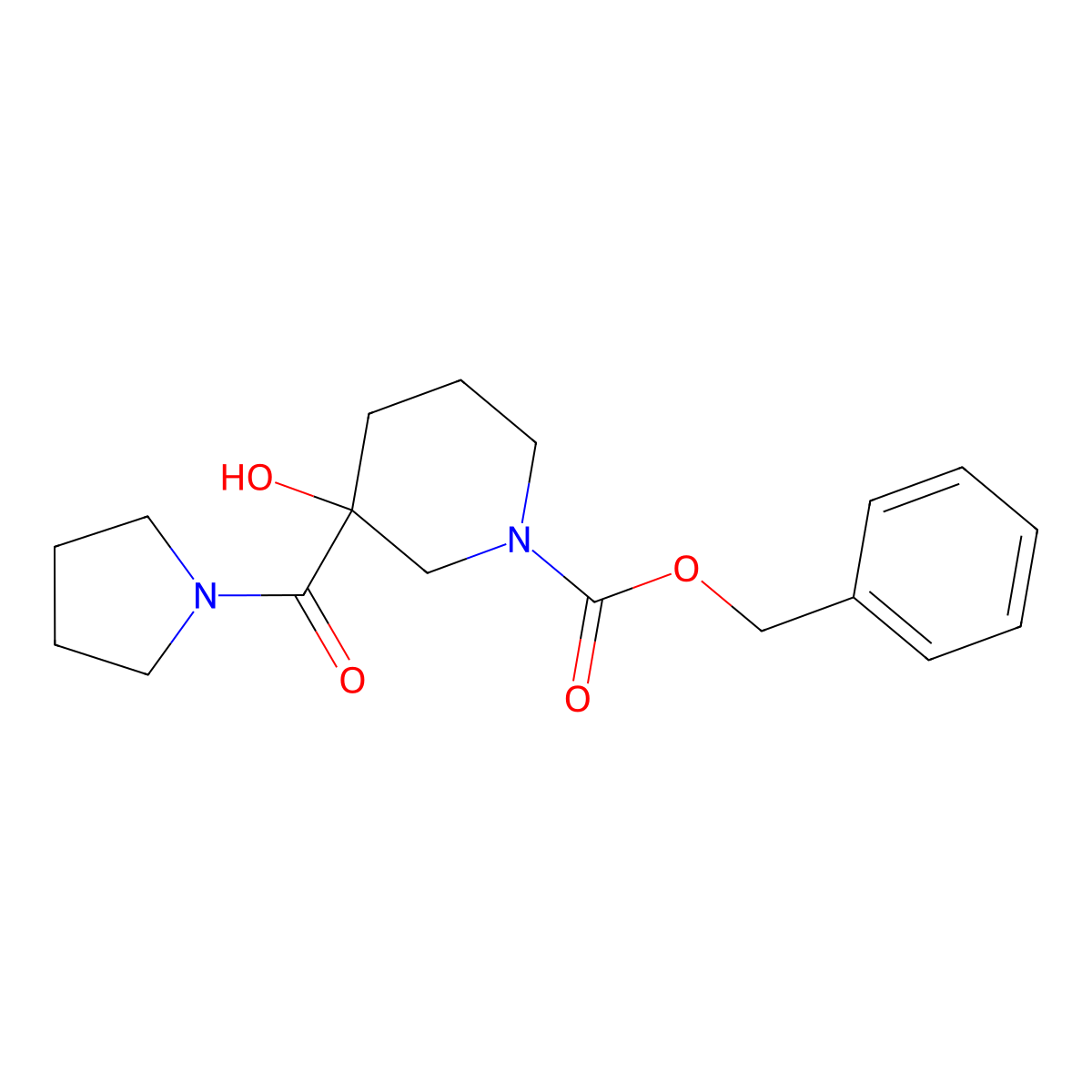 Benzyl 3-hydroxy-3-(pyrrolidine-1-carbonyl)piperidine-1-carboxylate molecular structure, CAS 2680571-47-3