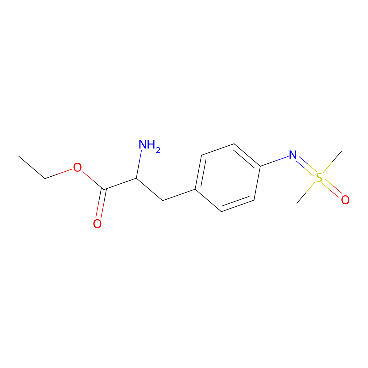 Ethyl 2-amino-3-(4-{[dimethyl(oxo)-lambda6-sulfanylidene]amino}phenyl)propanoate molecular structure, CAS 2680571-49-5