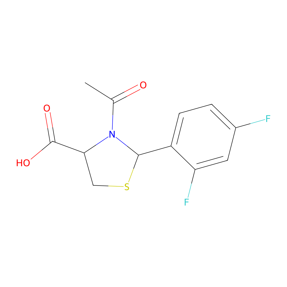3-Acetyl-2-(2,4-difluorophenyl)-1,3-thiazolidine-4-carboxylic acid molecular structure, CAS 2680571-50-8