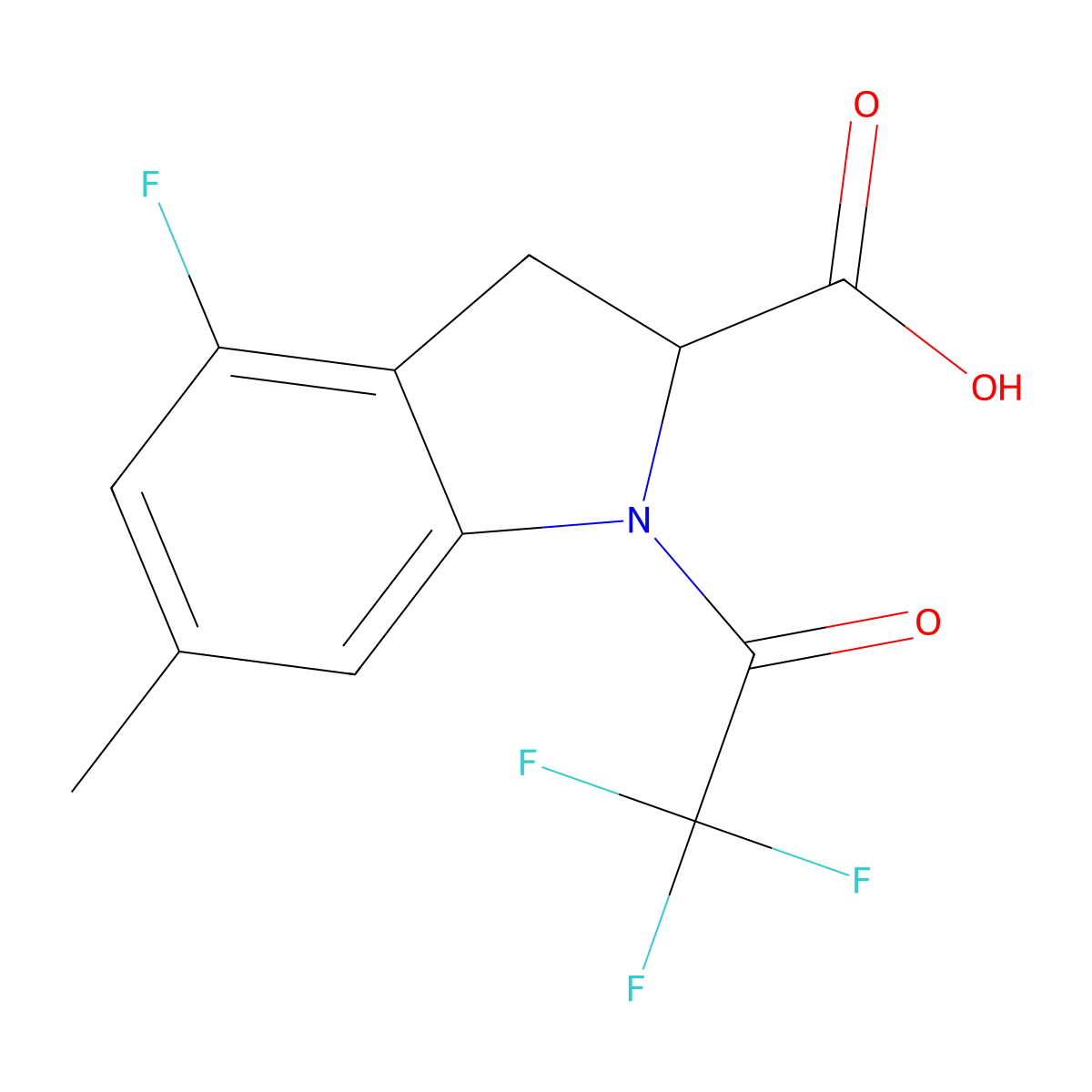 4-fluoro-6-methyl-1-(2,2,2-trifluoroacetyl)-2,3-dihydro-1H-indole-2-carboxylic acid molecular structure, CAS 2680571-59-7