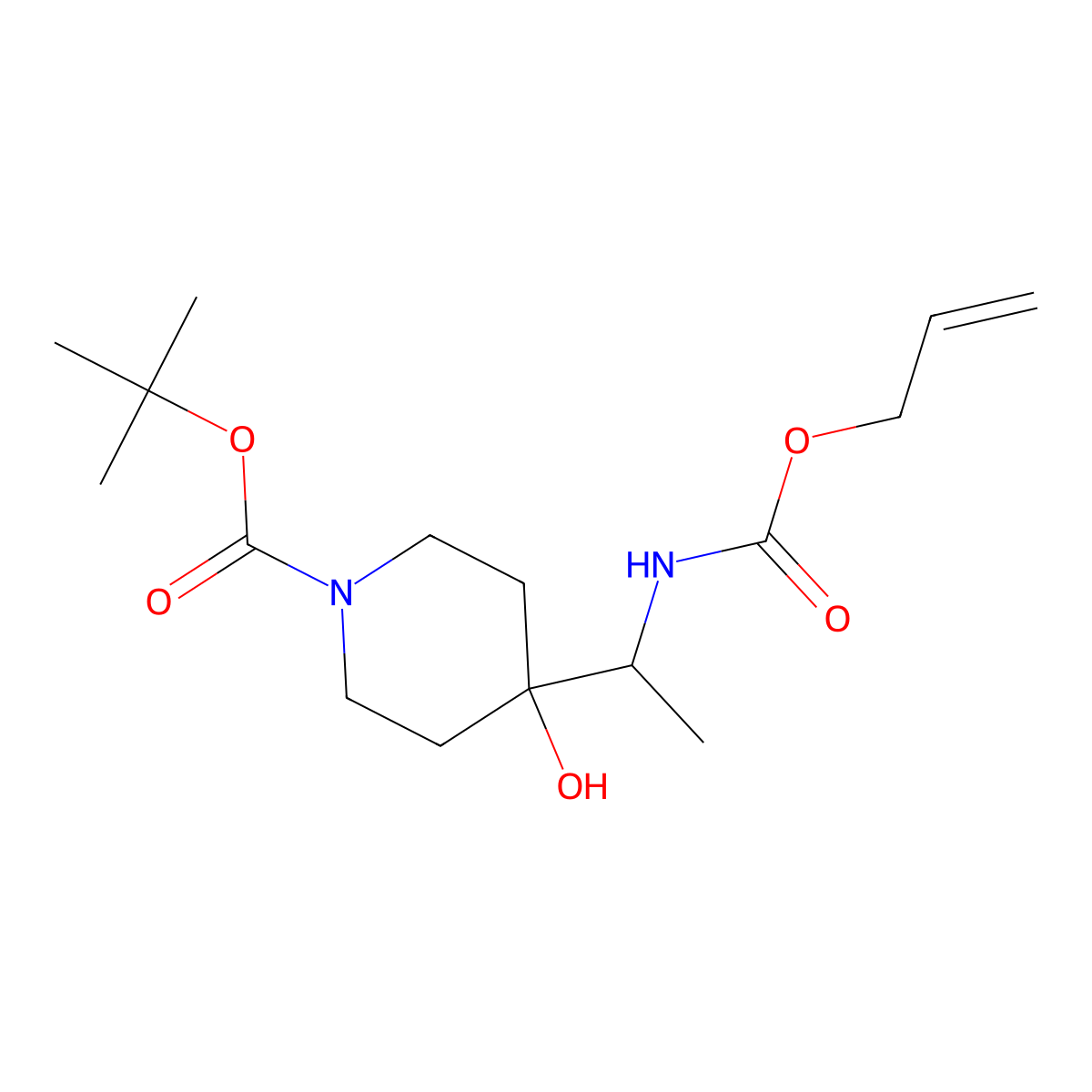 Tert-butyl 4-hydroxy-4-(1-{[(prop-2-en-1-yloxy)carbonyl]amino}ethyl)piperidine-1-carboxylate molecular structure, CAS 2680571-74-6