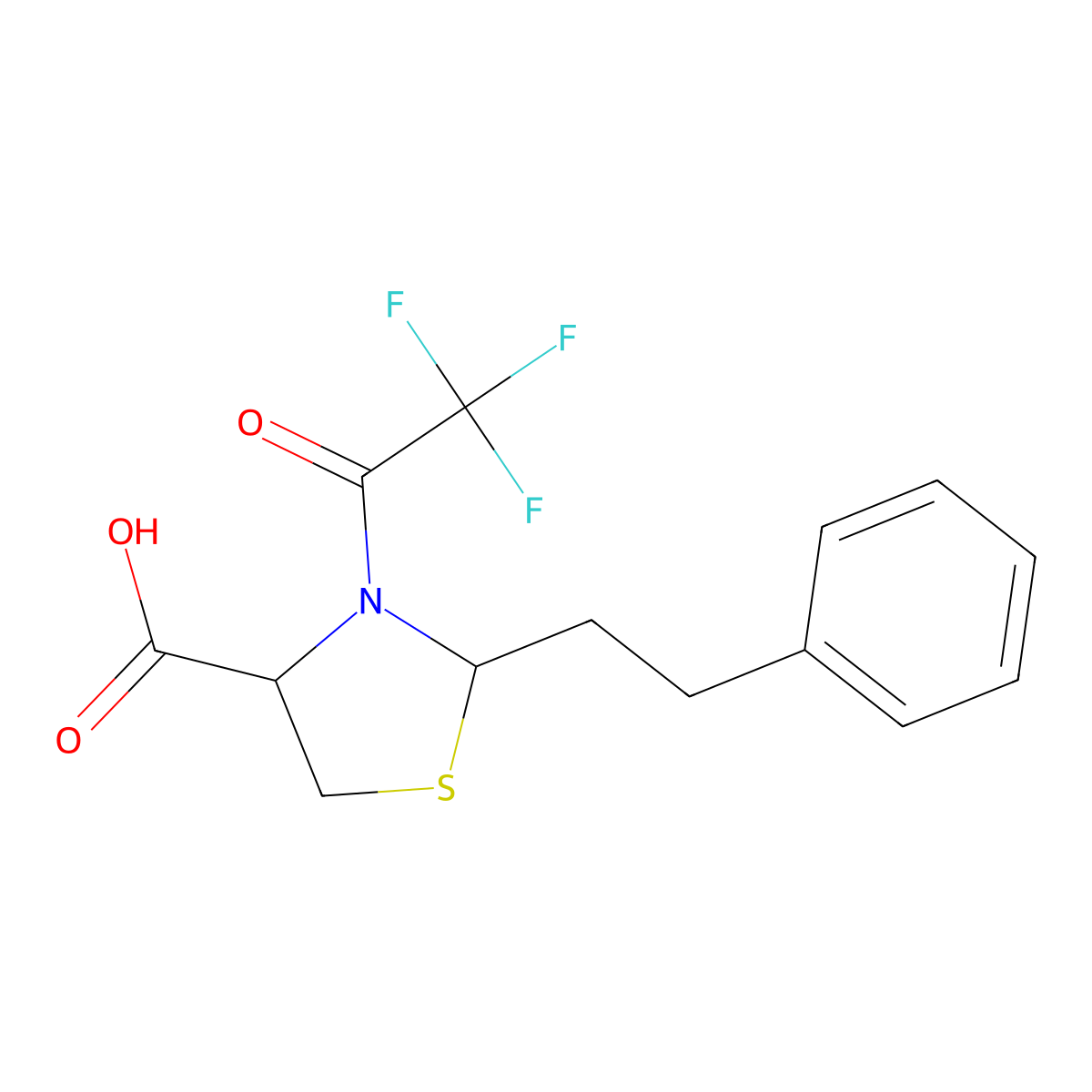 2-(2-Phenylethyl)-3-(2,2,2-trifluoroacetyl)-1,3-thiazolidine-4-carboxylic acid molecular structure, CAS 2680571-75-7