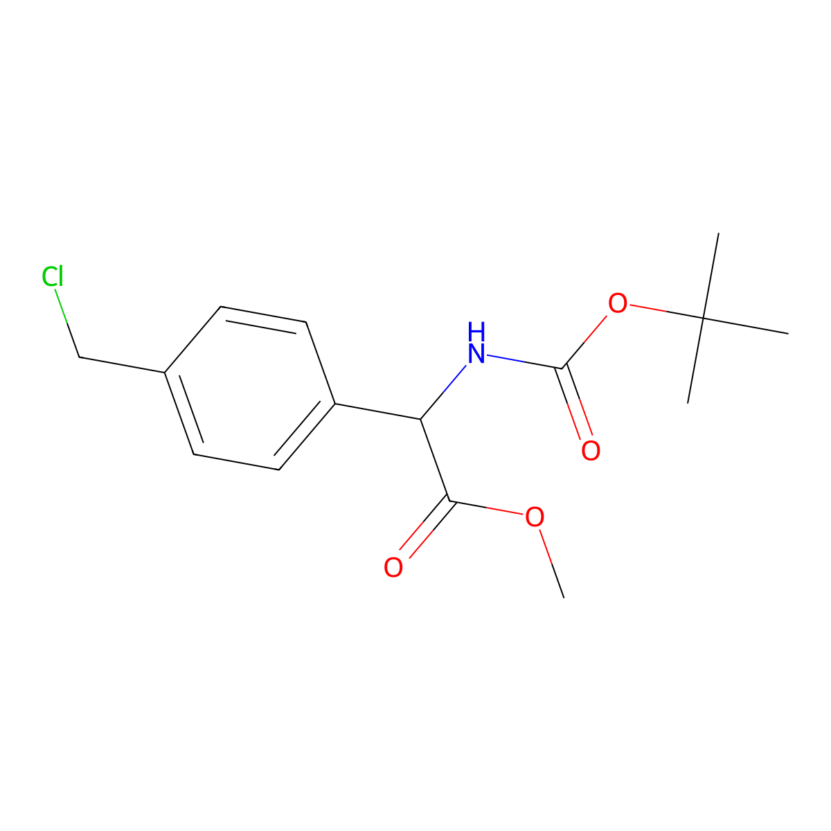 Methyl 2-{[(tert-butoxy)carbonyl]amino}-2-[4-(chloromethyl)phenyl]acetate molecular structure, CAS 2680571-76-8