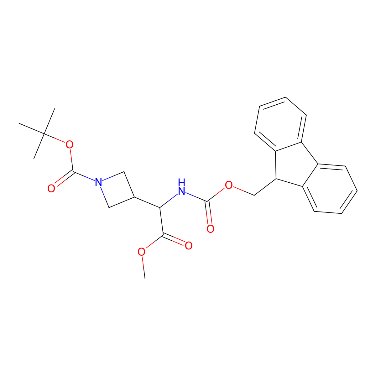 tert-butyl 3-[1-({[(9H-fluoren-9-yl)methoxy]carbonyl}amino)-2-methoxy-2-oxoethyl]azetidine-1-carboxylate molecular structure, CAS 2680571-87-1