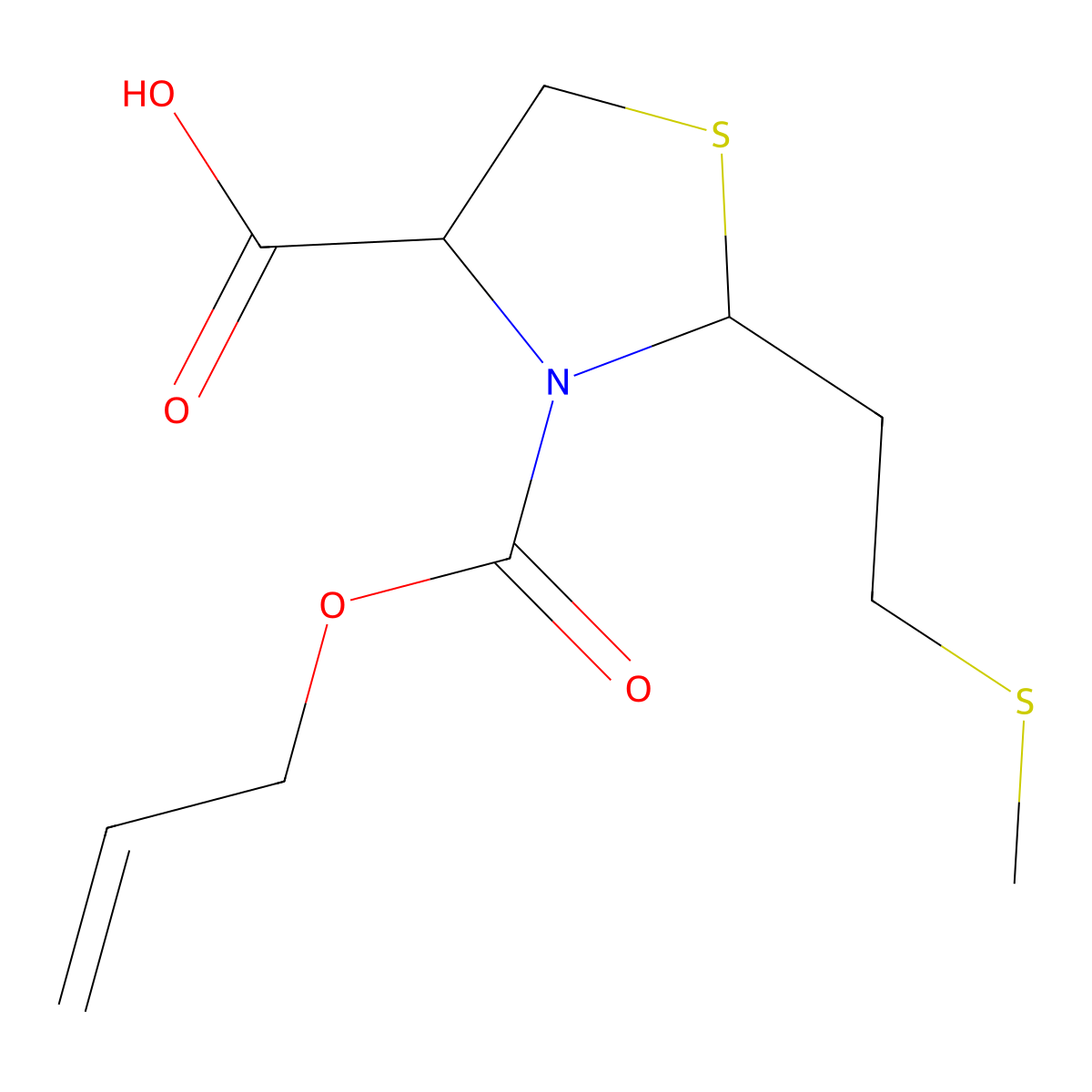 2-[2-(Methylsulfanyl)ethyl]-3-[(prop-2-en-1-yloxy)carbonyl]-1,3-thiazolidine-4-carboxylic acid molecular structure, CAS 2680572-04-5