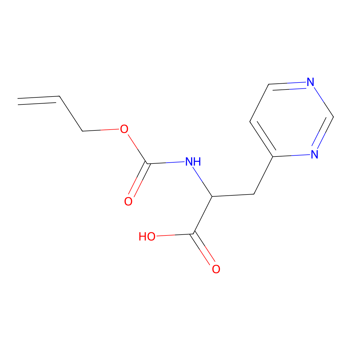 2-{[(Prop-2-en-1-yloxy)carbonyl]amino}-3-(pyrimidin-4-yl)propanoic acid molecular structure, CAS 2680572-06-7