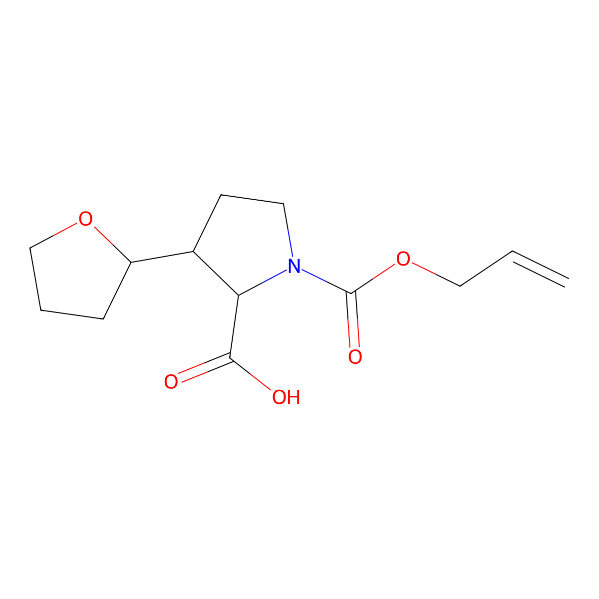 3-(Oxolan-2-yl)-1-[(prop-2-en-1-yloxy)carbonyl]pyrrolidine-2-carboxylic acid molecular structure, CAS 2680572-13-6