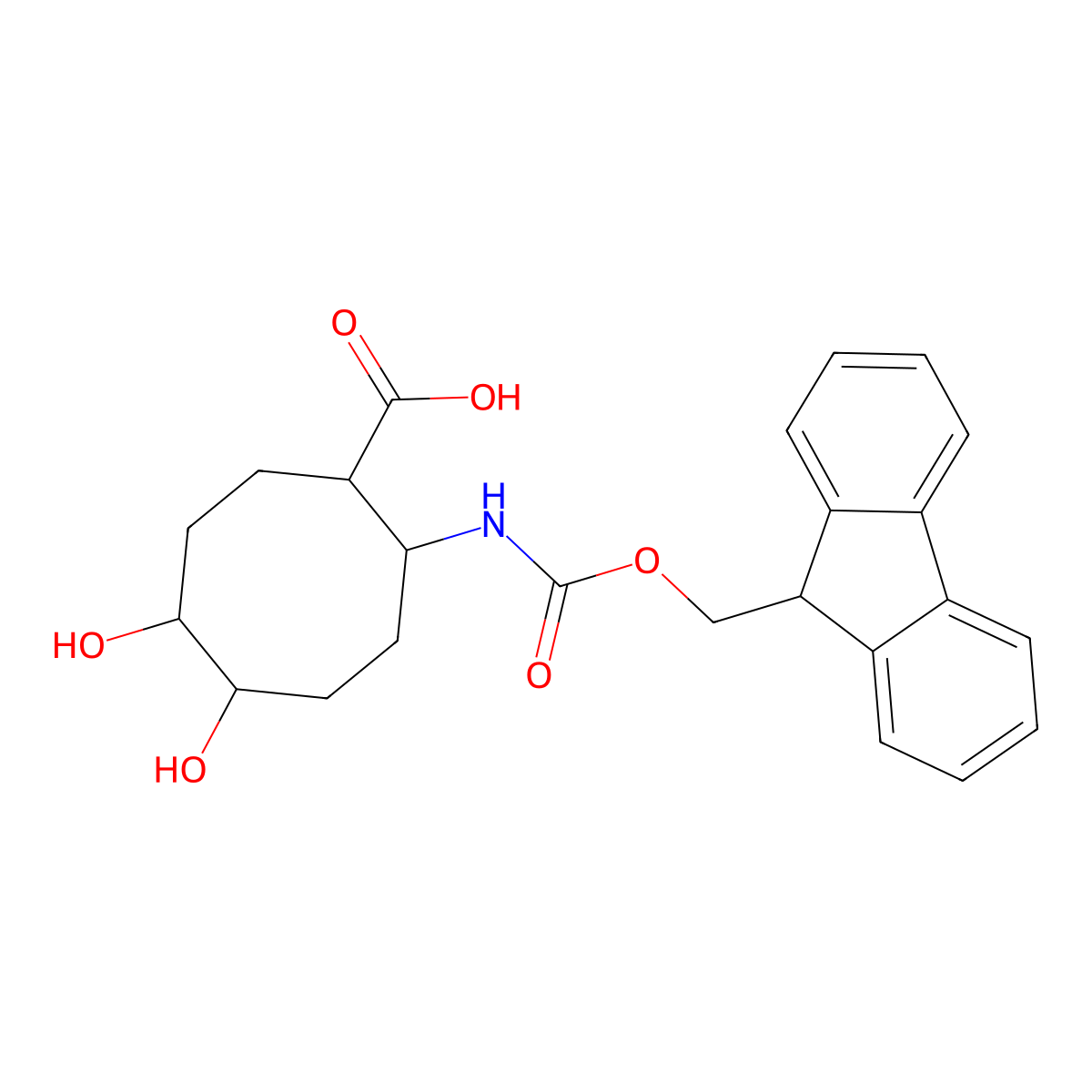 2-({[(9H-fluoren-9-yl)methoxy]carbonyl}amino)-5,6-dihydroxycyclooctane-1-carboxylic acid molecular structure, CAS 2680572-15-8