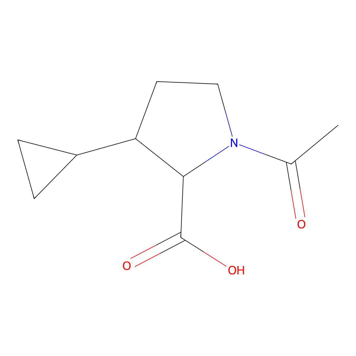 1-Acetyl-3-cyclopropylpyrrolidine-2-carboxylic acid molecular structure, CAS 2680572-20-5