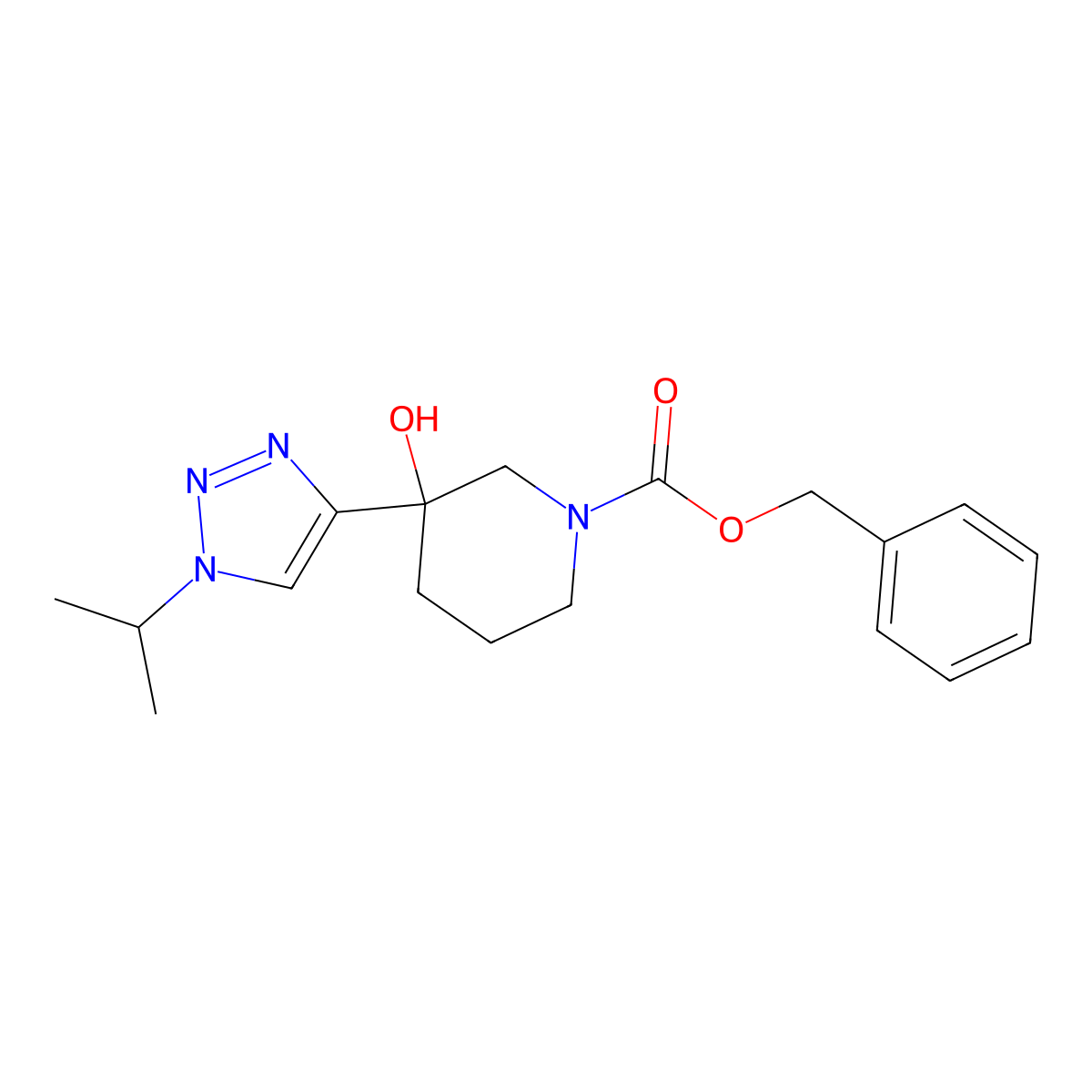 benzyl 3-hydroxy-3-[1-(propan-2-yl)-1H-1,2,3-triazol-4-yl]piperidine-1-carboxylate molecular structure, CAS 2680572-29-4