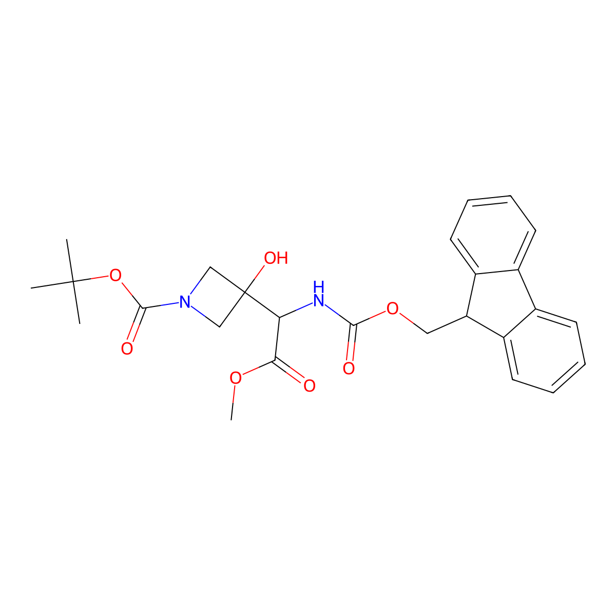 tert-butyl 3-[1-({[(9H-fluoren-9-yl)methoxy]carbonyl}amino)-2-methoxy-2-oxoethyl]-3-hydroxyazetidine-1-carboxylate molecular structure, CAS 2680572-36-3