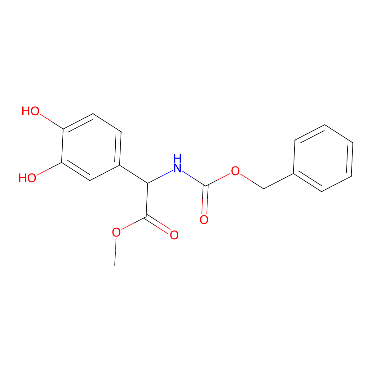 Methyl 2-{[(benzyloxy)carbonyl]amino}-2-(3,4-dihydroxyphenyl)acetate molecular structure, CAS 2680572-42-1